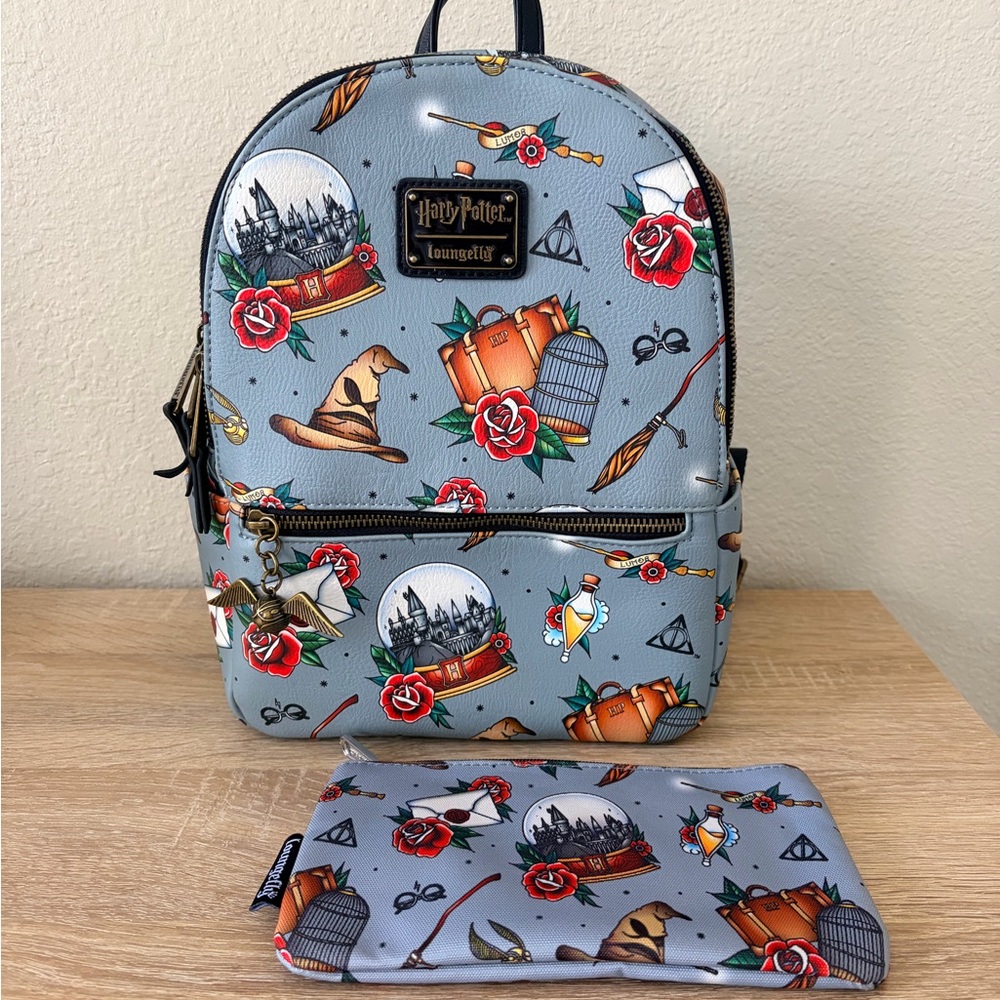 Loungefly Harry Potter Blue Backpack and Pouch Set